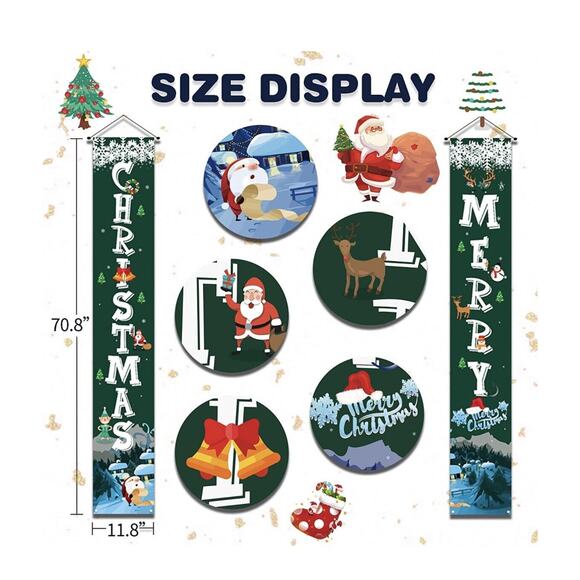 YUFOL Green Christmas Door Decorations for Home Merry Christmas Banner,Hanging - Picture 3 of 4